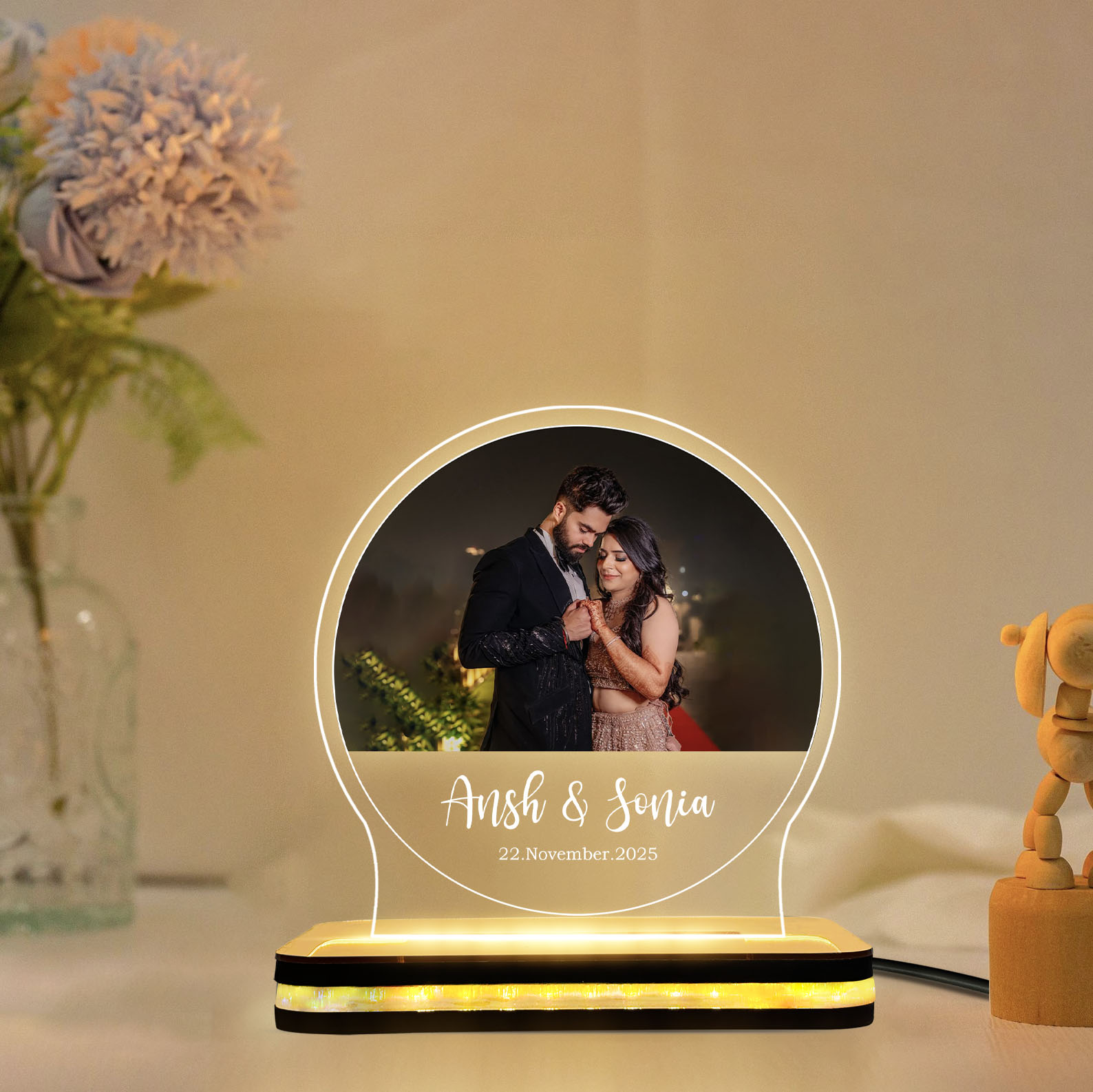 Personalised Couple LED Photo Lamp with Name & Date